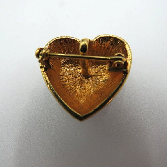 Vintage Heart Brooch Pave Rhinestone Puff Gold Tone Back Pendant - Picture 3 of 9